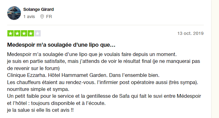 avis trustpilot liposuccion tunisie